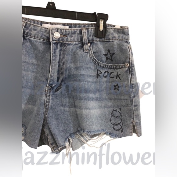 Playboy blue jeans shredded distressed hem bunny logo denim shorts size 11 new‎ - Picture 14 of 16